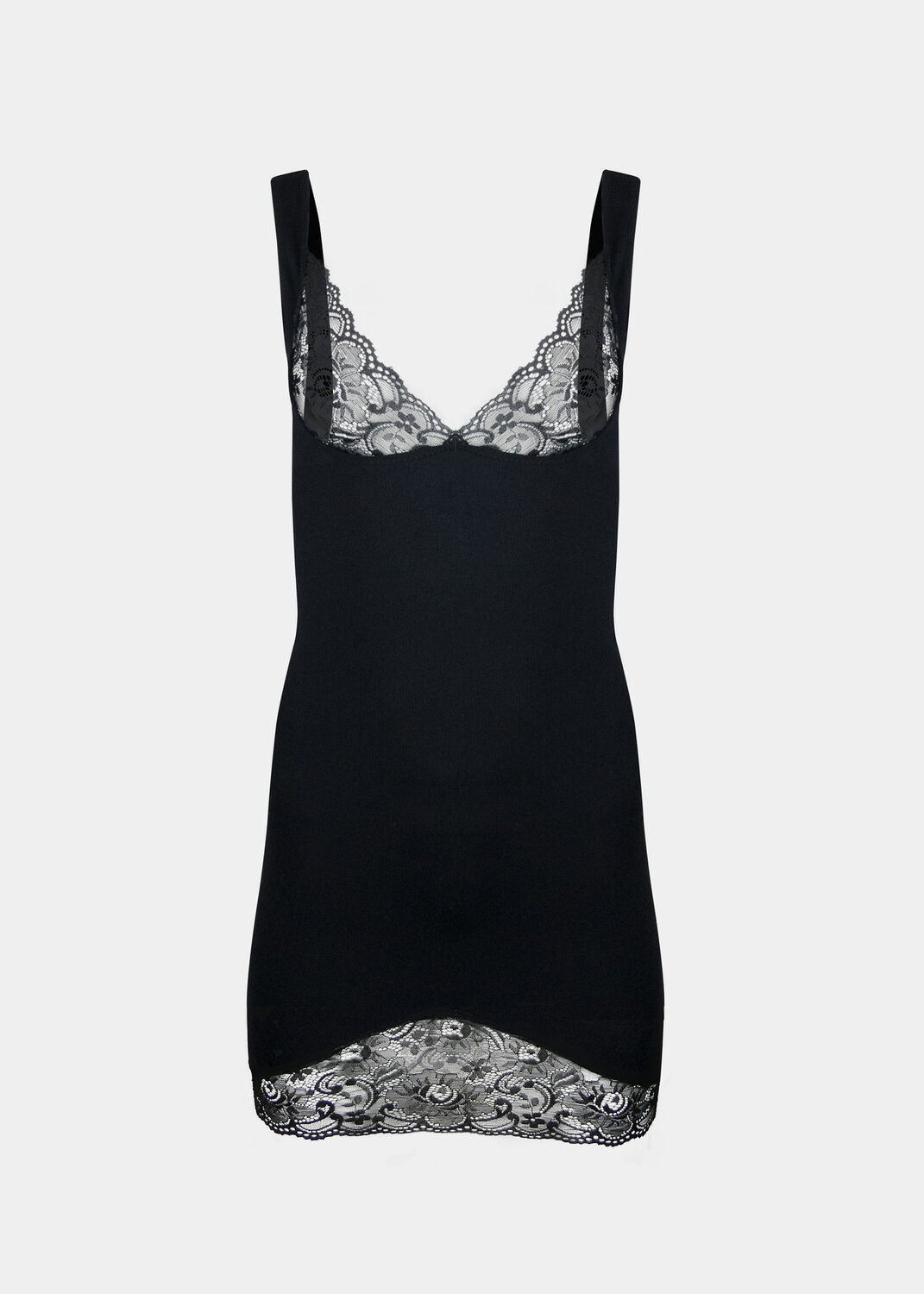 Seamless Shaping Tank Top with Lace Trim Black